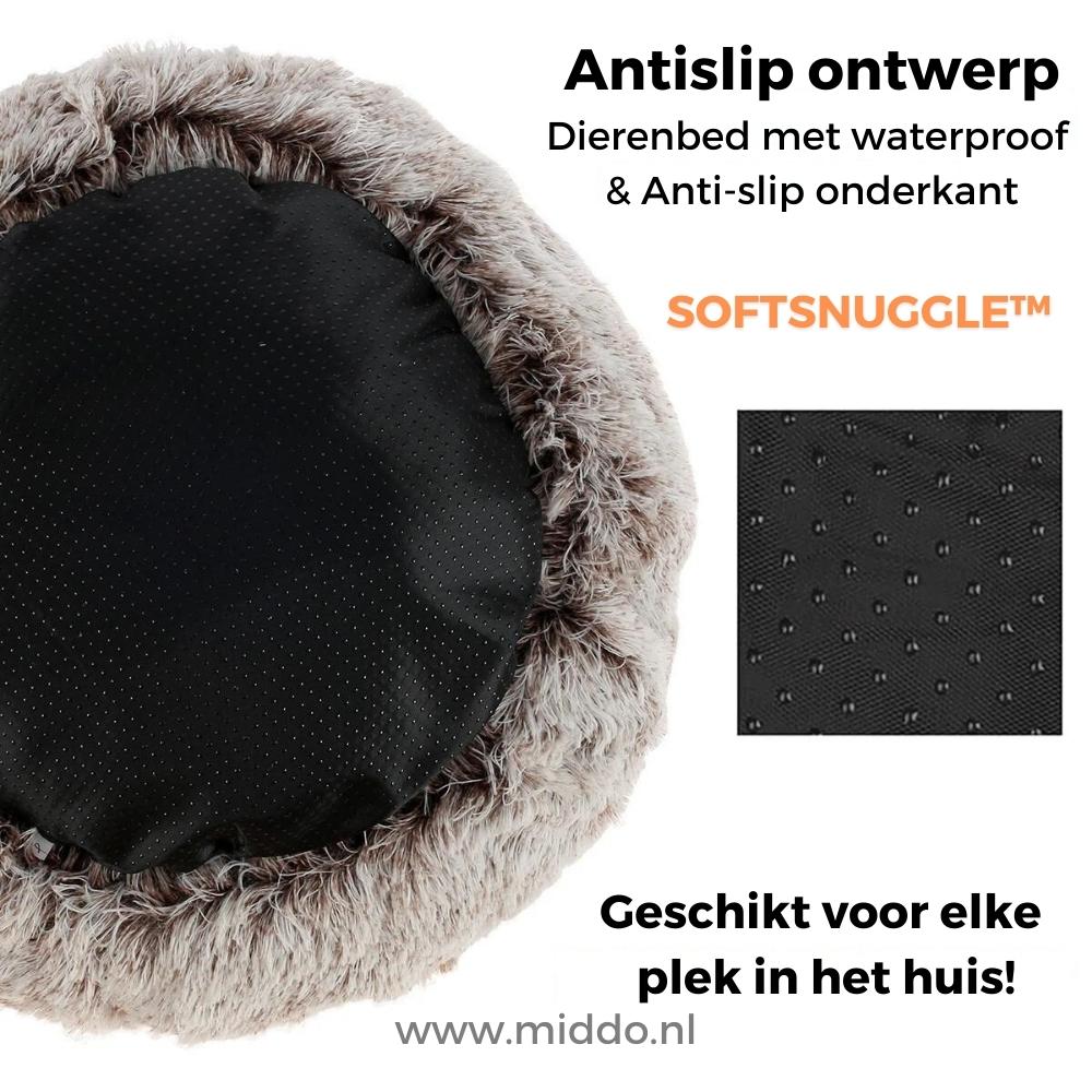 Rond pluche huisdiermand zacht nestbed voor katten en honden groen grijs bruin beige comfortabel ligplekje S M L XL | Sulvida