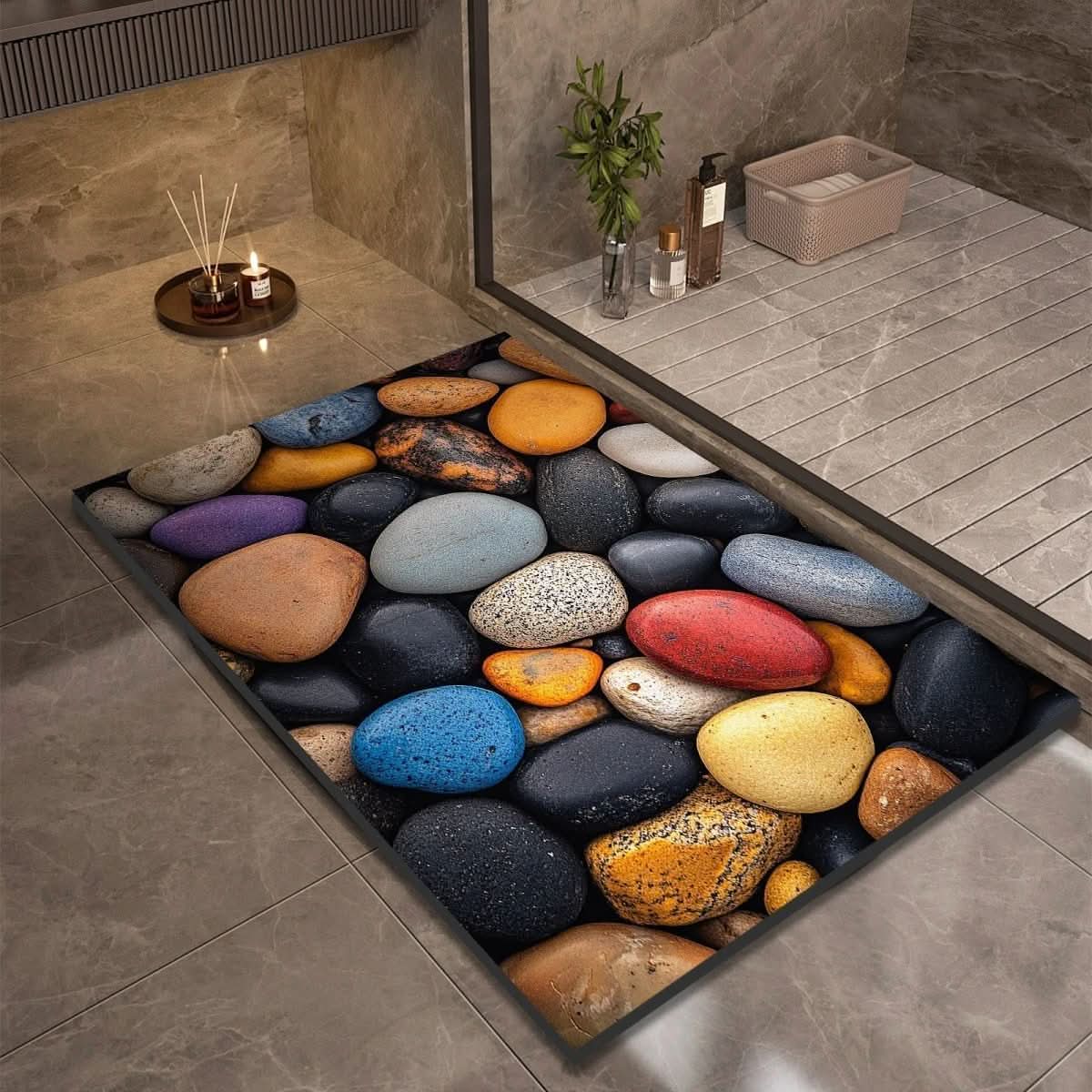 Sneldrogende Badmat Diatomeeënaarde Antislip Badkamervloermat Stenen Design Absorberend 40x60-60x90cm | Sulvida