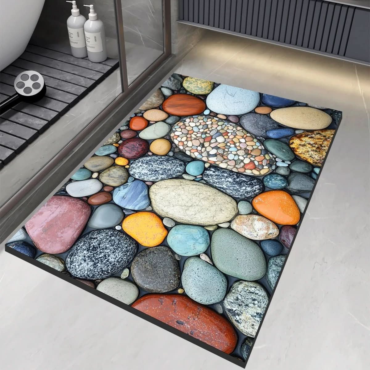 Sneldrogende Badmat Diatomeeënaarde Antislip Badkamervloermat Stenen Design Absorberend 40x60-60x90cm | Sulvida