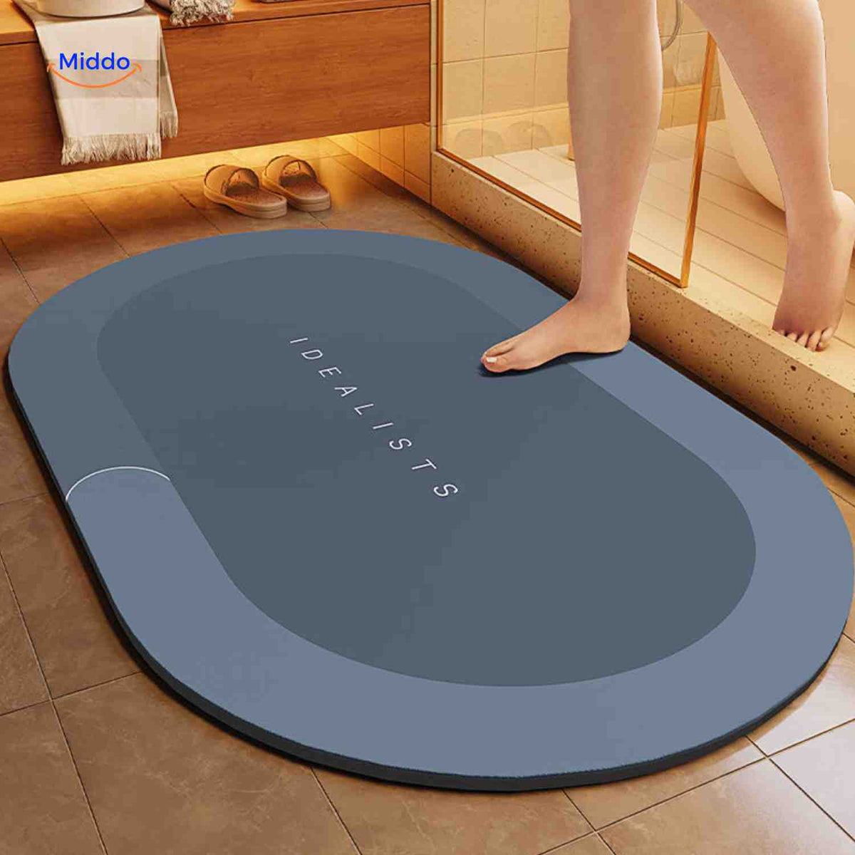 Antislip badmat met sneldrogende toplaag vierkant ovaal halfrond voor douche bad natte vloeren en badkamer | Sulvida