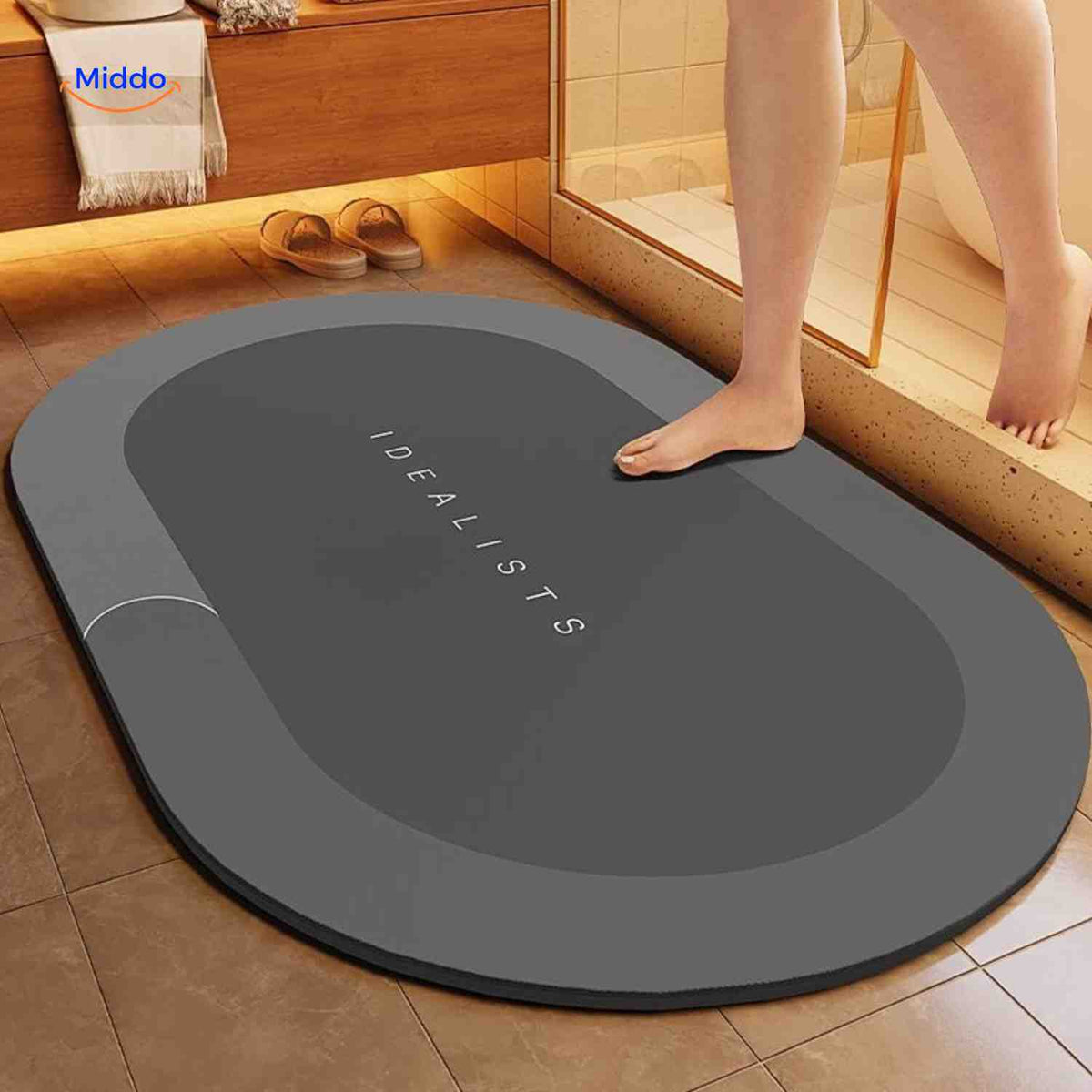 Antislip badmat met sneldrogende toplaag vierkant ovaal halfrond voor douche bad natte vloeren en badkamer | Sulvida