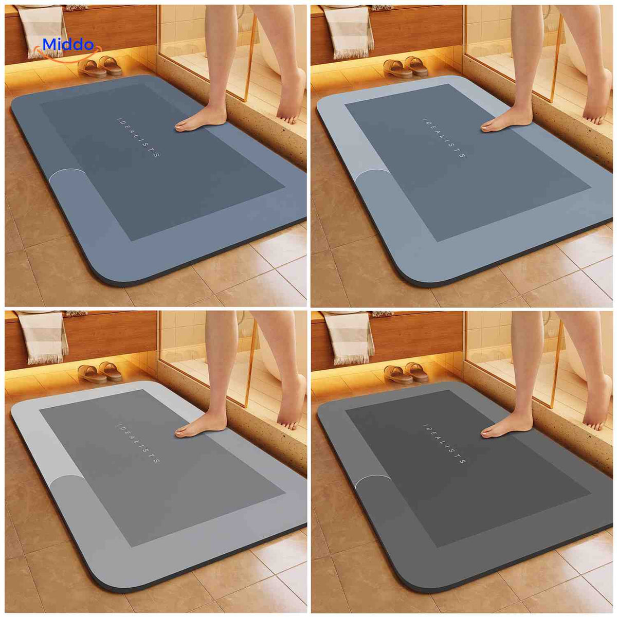 Antislip badmat met sneldrogende toplaag vierkant ovaal halfrond voor douche bad natte vloeren en badkamer | Sulvida