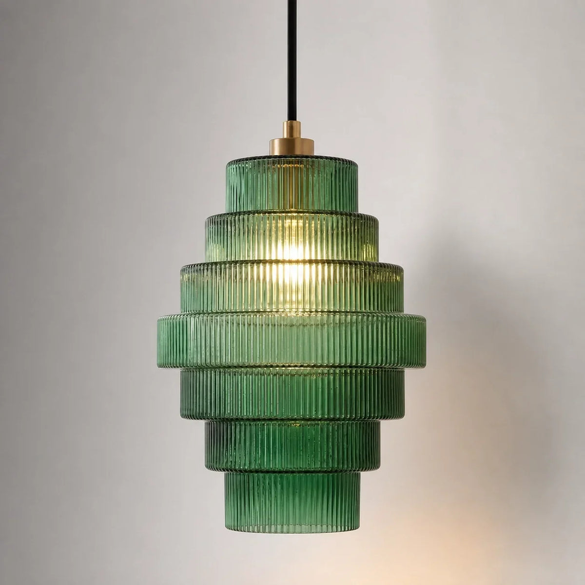 Geribbelde glazen hanglamp gelaagd flessendesign Art Deco vintage eetkamer keuken woonkamer slaapkamer | Sulvida