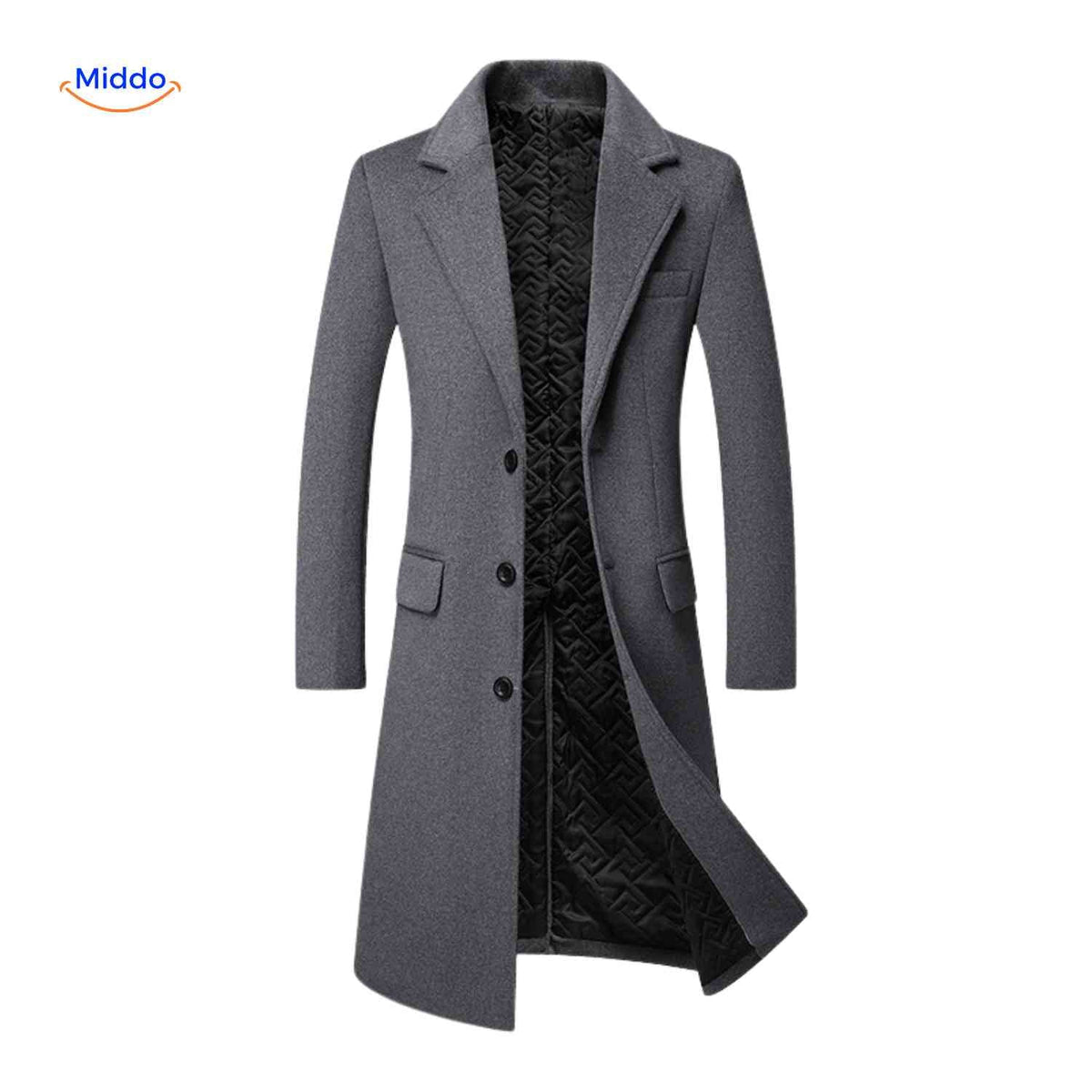Wollen herencovercoat klassiek knielengte grijs beige donkerbruin gevoerd katoen warm elegant winterjas heren | Sulvida