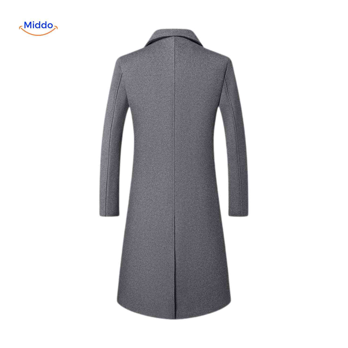 Wollen herencovercoat klassiek knielengte grijs beige donkerbruin gevoerd katoen warm elegant winterjas heren | Sulvida