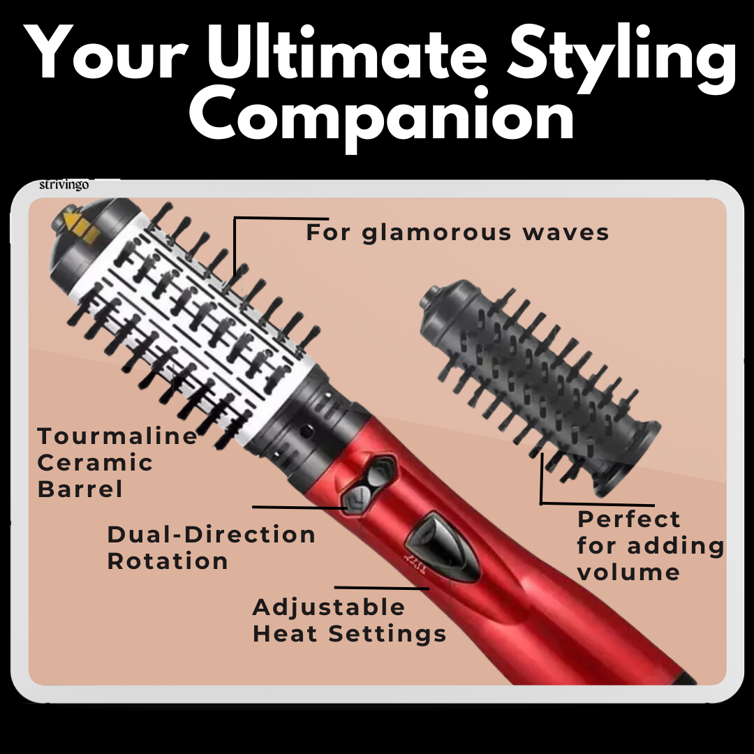 Roterende Föhn en Volumizer 2-in-1 Styling Brush System voor Zowel Stijl als Krullen - Warme Lucht Borstel voor Volume en Glans | Sulvida