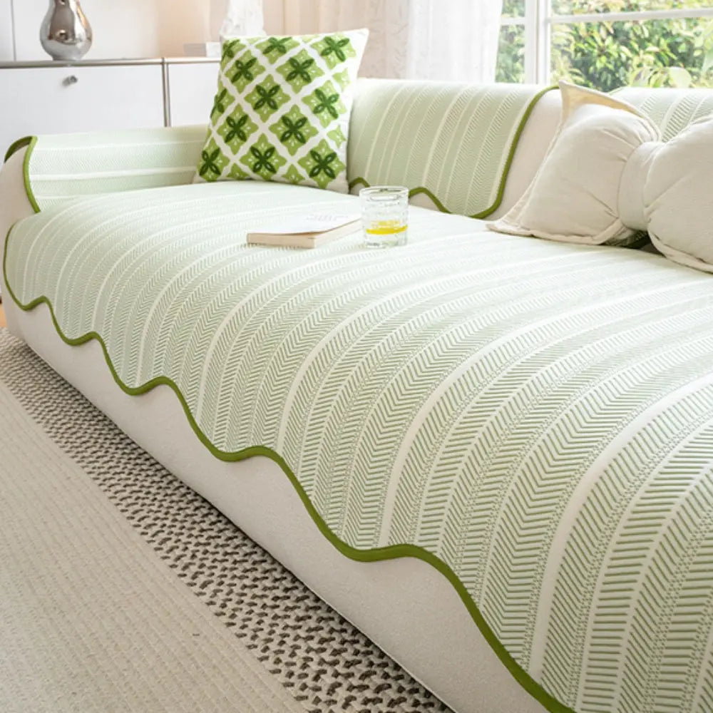 Decoratieve bankhoes met visgraatpatroon en golfrand tijdloze textieldecoratie voor woonkamer slaapkamer | Sulvida