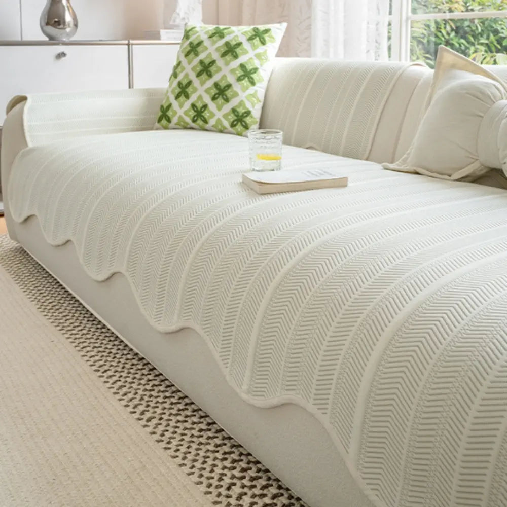 Decoratieve bankhoes met visgraatpatroon en golfrand tijdloze textieldecoratie voor woonkamer slaapkamer | Sulvida