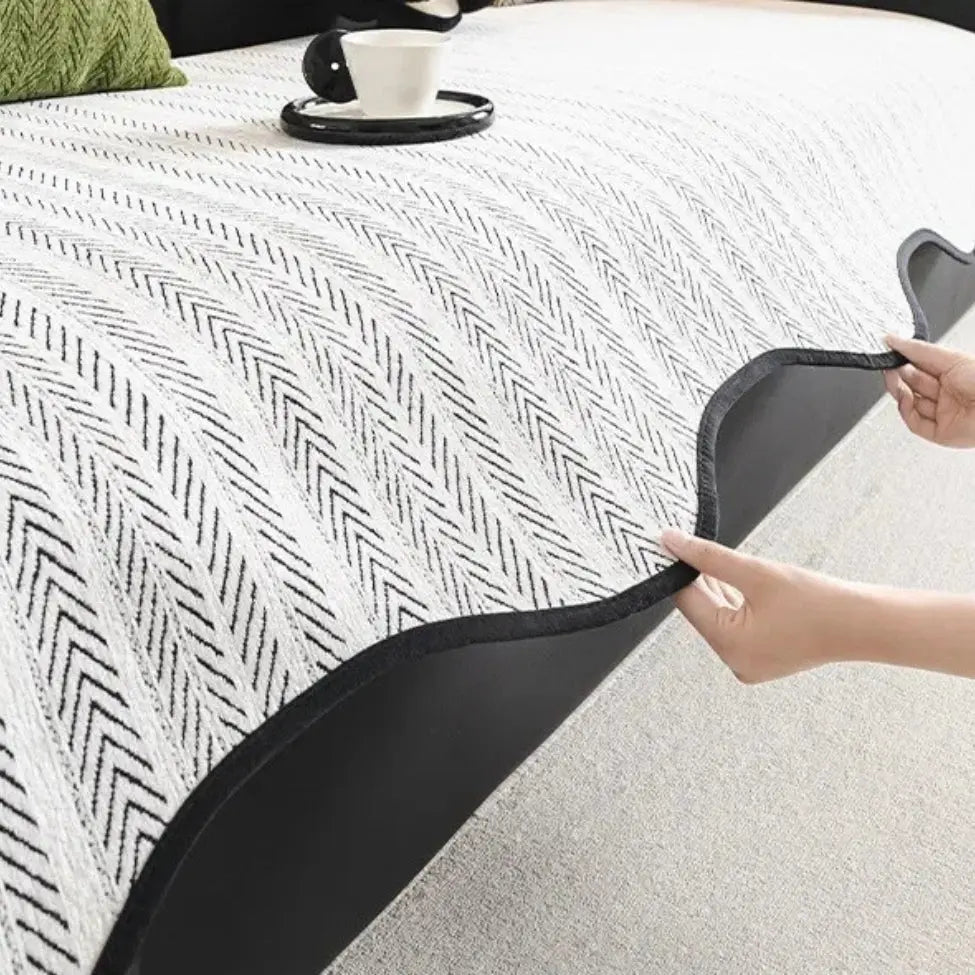 Decoratieve bankhoes met visgraatpatroon en golfrand tijdloze textieldecoratie voor woonkamer slaapkamer | Sulvida