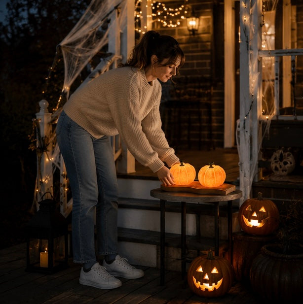Pompoen nachtlampje met LED verlichting op batterijen decoratieve lantaarn voor Halloween feest en sfeervolle avonden | Sulvida
