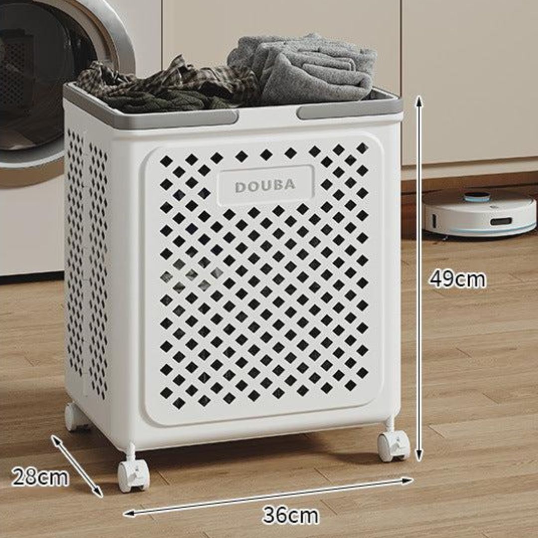 Panier à linge pliable à roulettes 60 litres gris – panier à linge mobile avec poignées pour salle de bains et buanderie | Sulvida