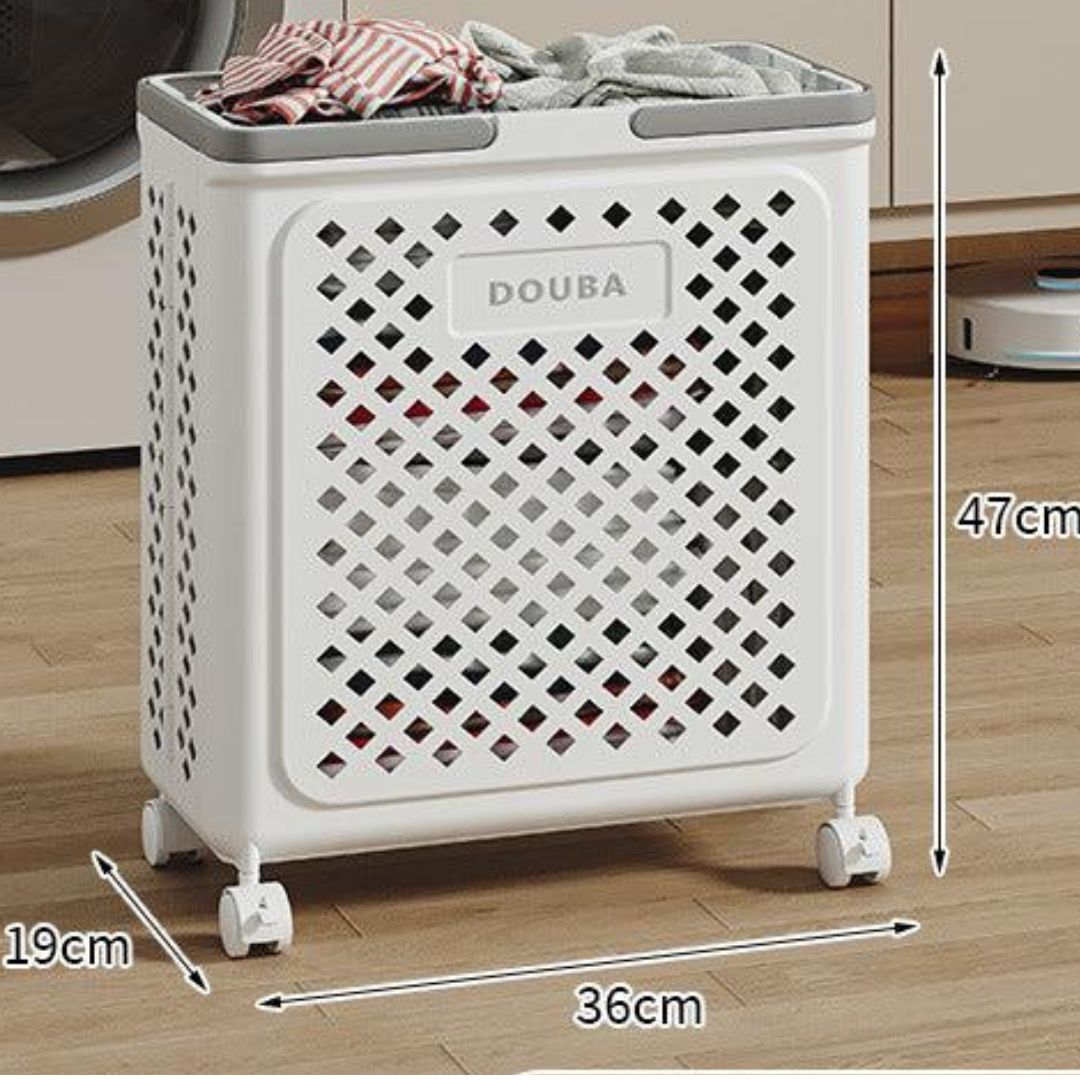 Panier à linge pliable à roulettes 60 litres gris – panier à linge mobile avec poignées pour salle de bains et buanderie | Sulvida