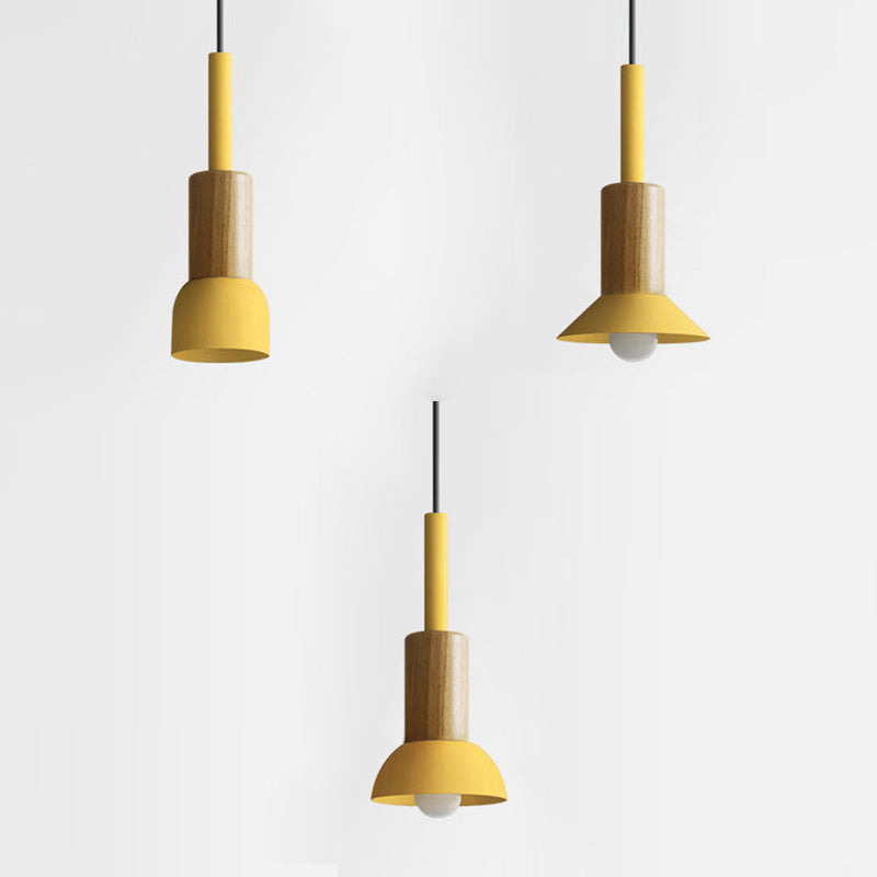 Suspension scandinave en bois avec fer coloré rose, jaune et vert, éclairage design pour salle à manger et salon, E26 | Sulvida