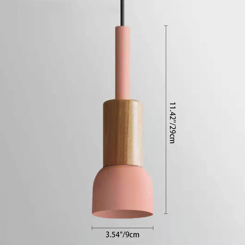 Suspension scandinave en bois avec fer coloré rose, jaune et vert, éclairage design pour salle à manger et salon, E26 | Sulvida