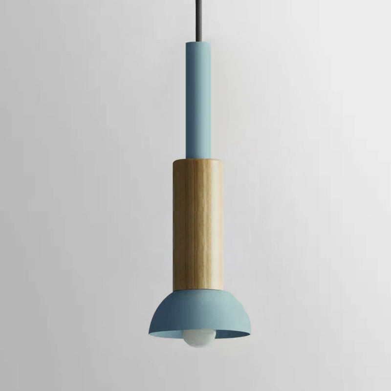 Suspension scandinave en bois avec fer coloré rose, jaune et vert, éclairage design pour salle à manger et salon, E26 | Sulvida
