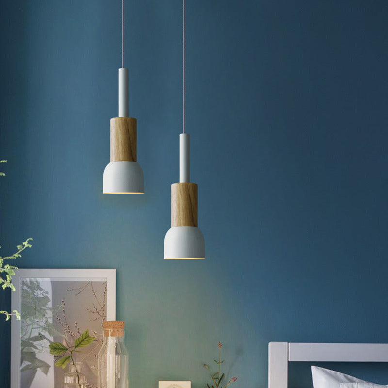 Suspension scandinave en bois avec fer coloré rose, jaune et vert, éclairage design pour salle à manger et salon, E26 | Sulvida