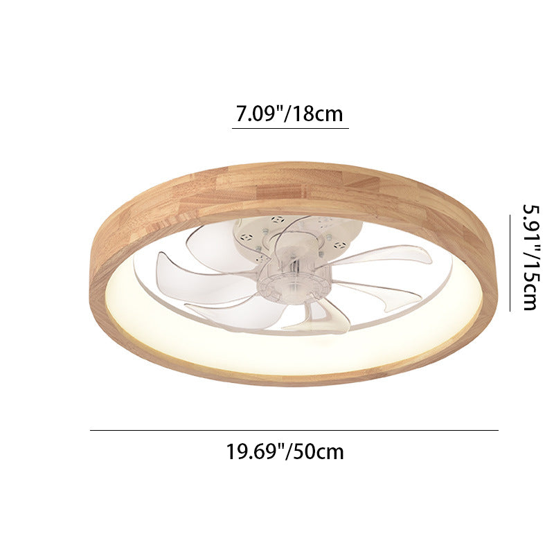Plafondventilator met LED-verlichting hout Japanse stijl rond ventilatorlamp slaapkamer woonkamer dimbaar | Sulvida