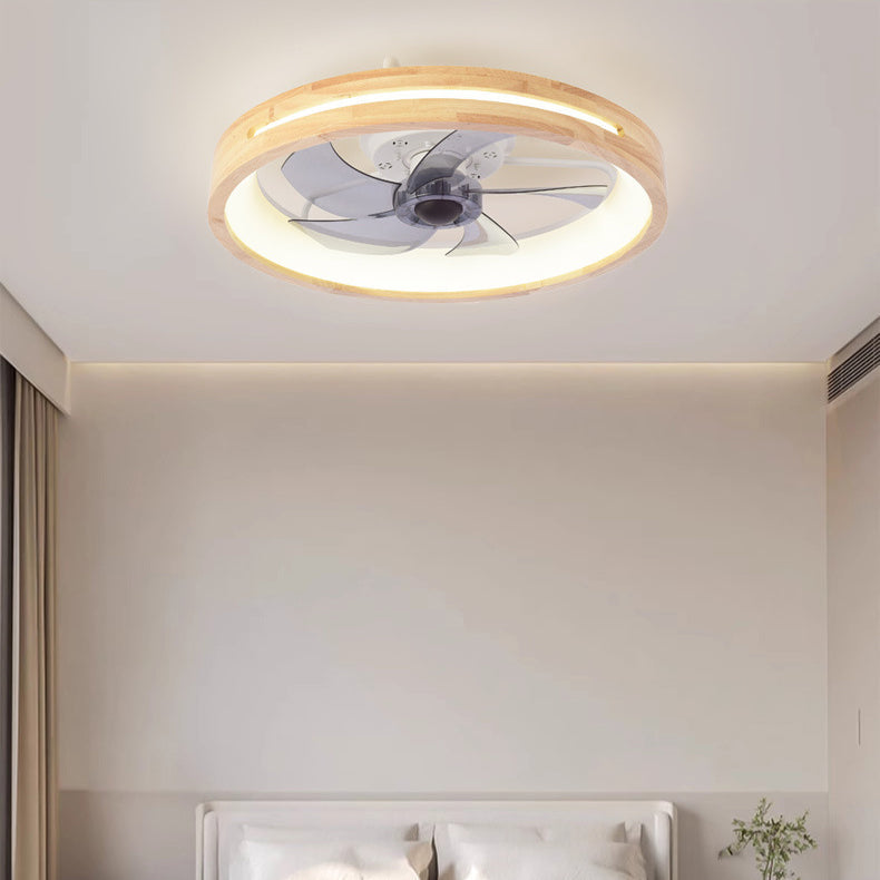 Plafondventilator met LED-verlichting hout Japanse stijl rond ventilatorlamp slaapkamer woonkamer dimbaar | Sulvida