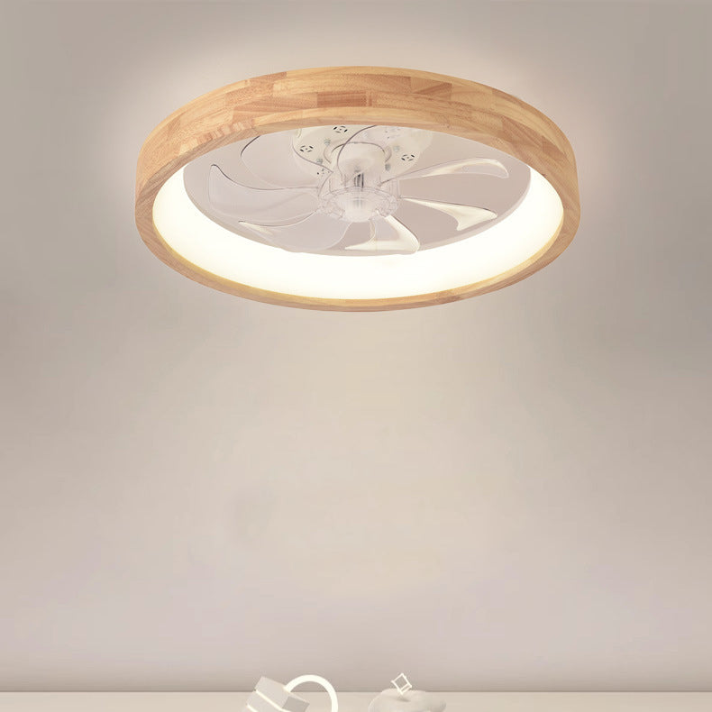 Plafondventilator met LED-verlichting hout Japanse stijl rond ventilatorlamp slaapkamer woonkamer dimbaar | Sulvida