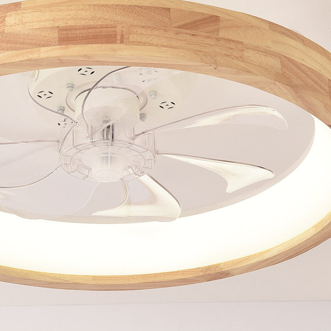Plafondventilator met LED-verlichting hout Japanse stijl rond ventilatorlamp slaapkamer woonkamer dimbaar | Sulvida