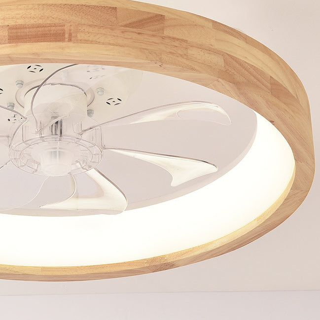 Plafondventilator met LED-verlichting hout Japanse stijl rond ventilatorlamp slaapkamer woonkamer dimbaar | Sulvida
