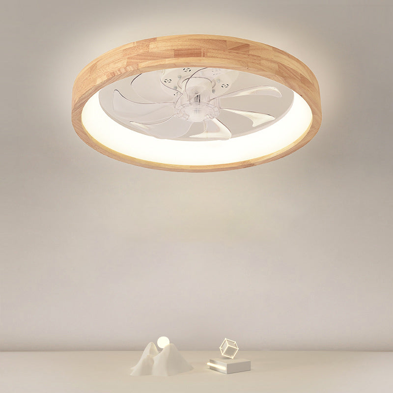 Plafondventilator met LED-verlichting hout Japanse stijl rond ventilatorlamp slaapkamer woonkamer dimbaar | Sulvida