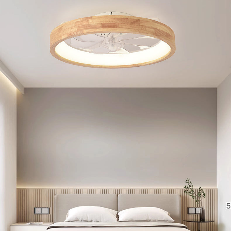 Plafondventilator met LED-verlichting hout Japanse stijl rond ventilatorlamp slaapkamer woonkamer dimbaar | Sulvida