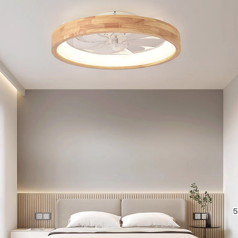 Plafondventilator met LED-verlichting hout Japanse stijl rond ventilatorlamp slaapkamer woonkamer dimbaar | Sulvida