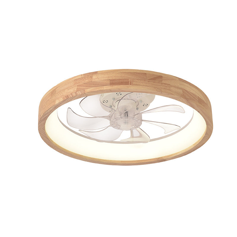 Plafondventilator met LED-verlichting hout Japanse stijl rond ventilatorlamp slaapkamer woonkamer dimbaar | Sulvida
