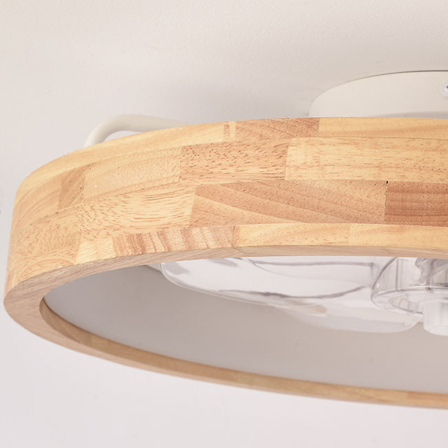 Plafondventilator met LED-verlichting hout Japanse stijl rond ventilatorlamp slaapkamer woonkamer dimbaar | Sulvida
