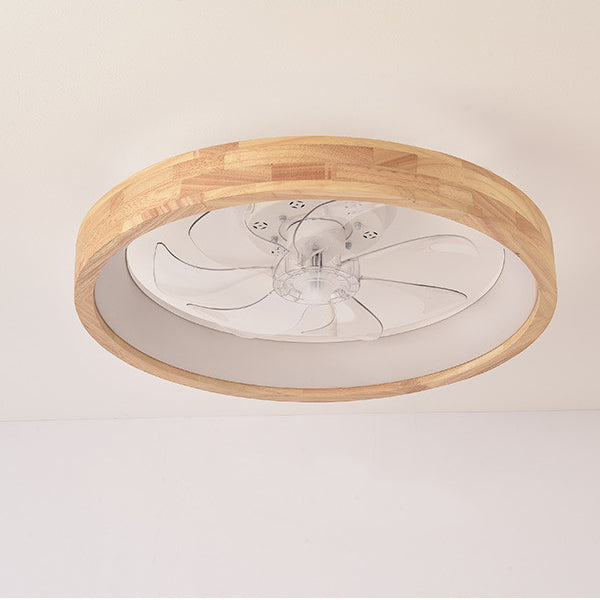 Plafondventilator met LED-verlichting hout Japanse stijl rond ventilatorlamp slaapkamer woonkamer dimbaar | Sulvida