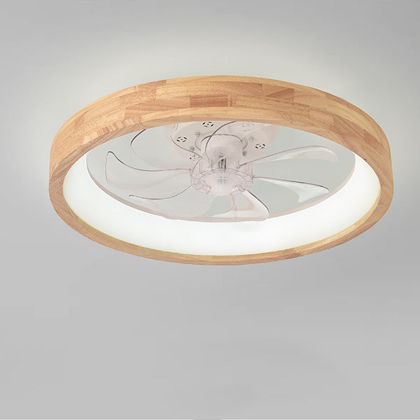 Plafondventilator met LED-verlichting hout Japanse stijl rond ventilatorlamp slaapkamer woonkamer dimbaar | Sulvida