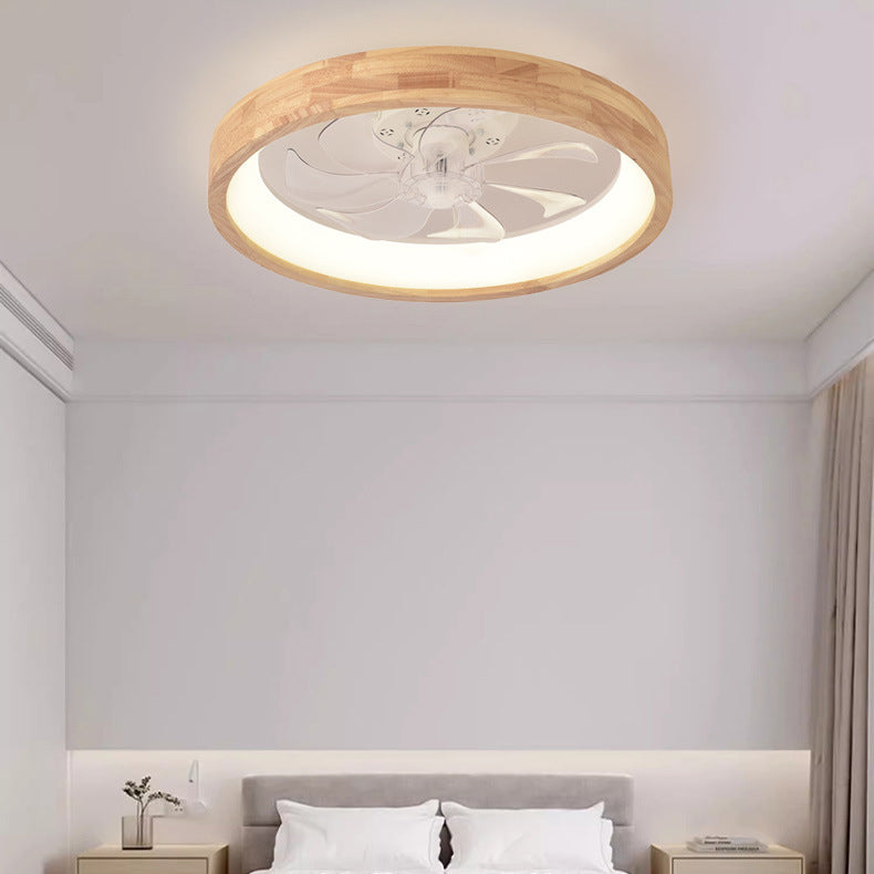 Plafondventilator met LED-verlichting hout Japanse stijl rond ventilatorlamp slaapkamer woonkamer dimbaar | Sulvida