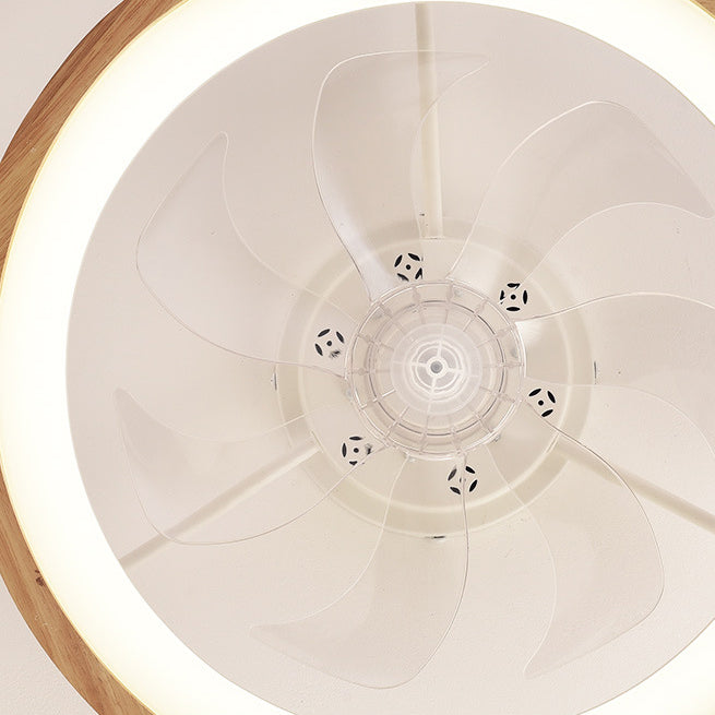 Plafondventilator met LED-verlichting hout Japanse stijl rond ventilatorlamp slaapkamer woonkamer dimbaar | Sulvida