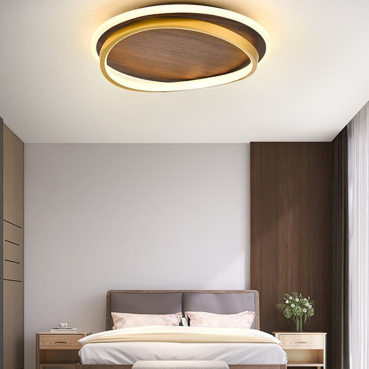 Ronde plafondlamp met notenhoutlook en geïntegreerde LED dimbaar met afstandsbediening moderne plafondverlichting | Sulvida