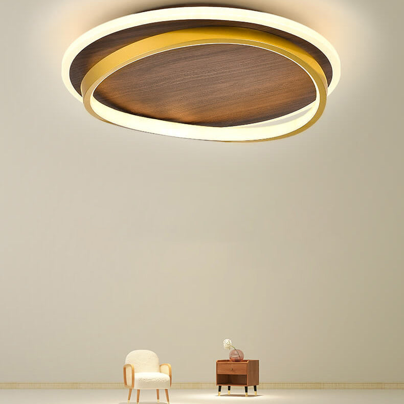 Ronde plafondlamp met notenhoutlook en geïntegreerde LED dimbaar met afstandsbediening moderne plafondverlichting | Sulvida