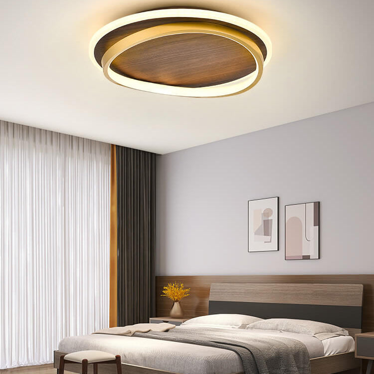 Ronde plafondlamp met notenhoutlook en geïntegreerde LED dimbaar met afstandsbediening moderne plafondverlichting | Sulvida