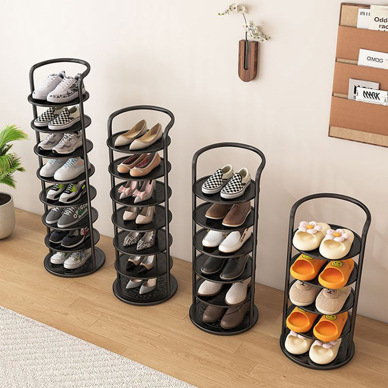 Schoenenrek Metaal Zwart Wit Goud 5 6 7 8 Lagen Hal Gang Opbergen Compact Minimalistisch Rond Design Schoenen | Sulvida
