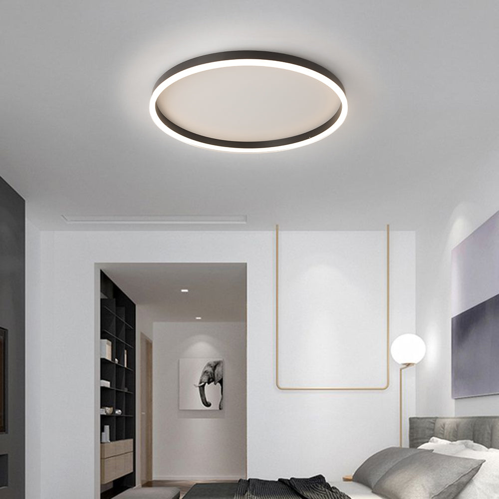 Ronde LED Plafondlamp Zwart Metaal Modern Design Woonkamer Slaapkamer Dimbaar Ring Sfeerlicht Plafondverlichting | Sulvida