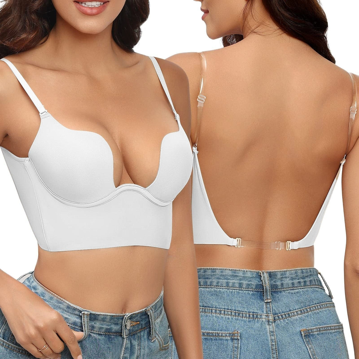Rugloze BH met Transparante Bandjes en Diepe Hals voor Open Jurken Topjes en Feestkleding Bandmaat 32-40 | Sulvida