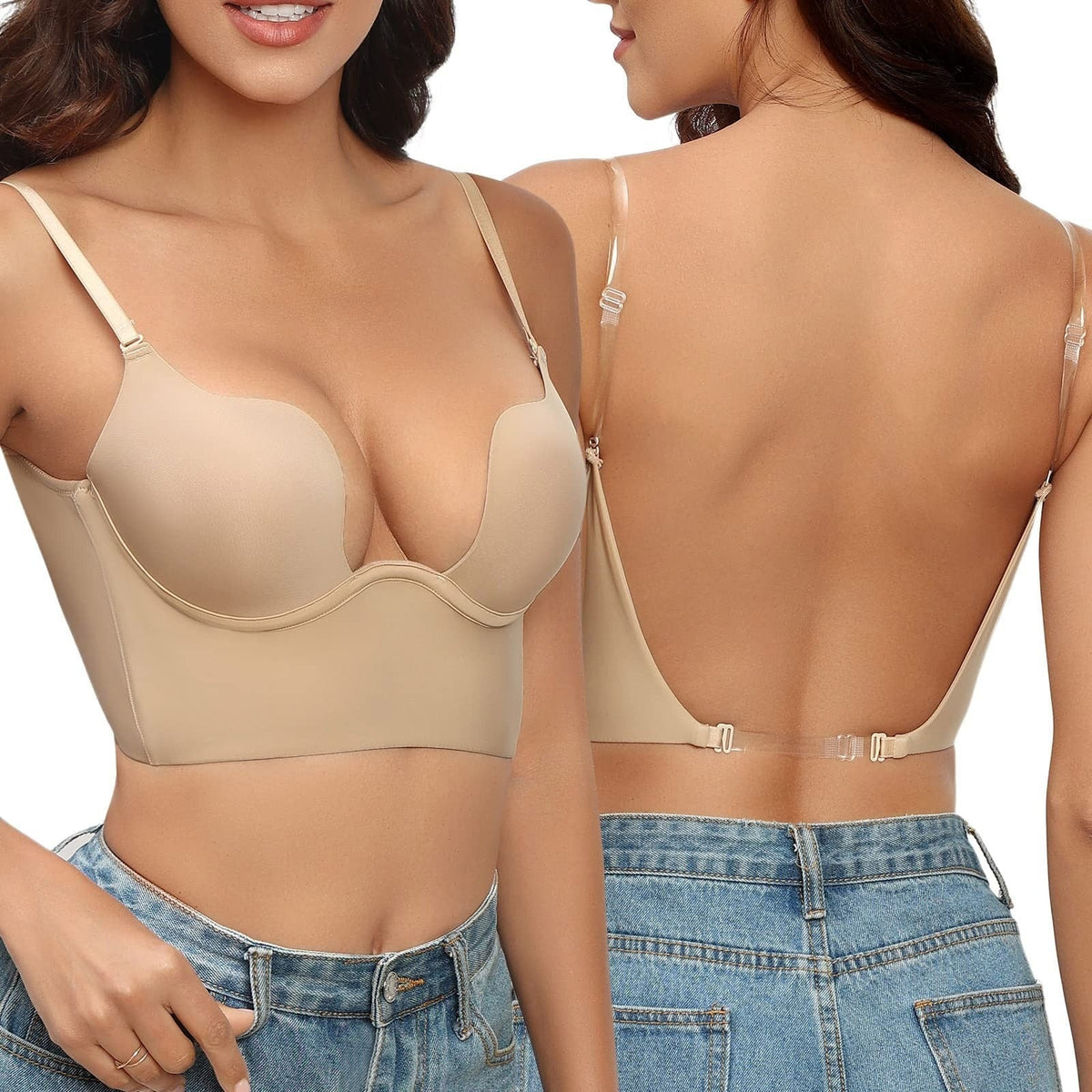 Rugloze BH met Transparante Bandjes en Diepe Hals voor Open Jurken Topjes en Feestkleding Bandmaat 32-40 | Sulvida