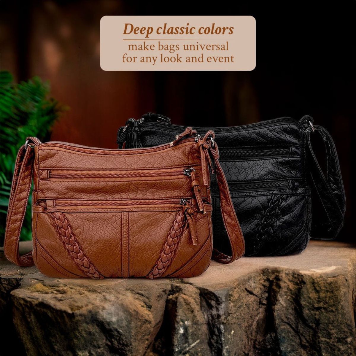 Elegante Schoudertas Dames Bruin Zwart Crossbody Kunstleer Klassiek Design Dagelijks Gebruik Stijlvol | Sulvida