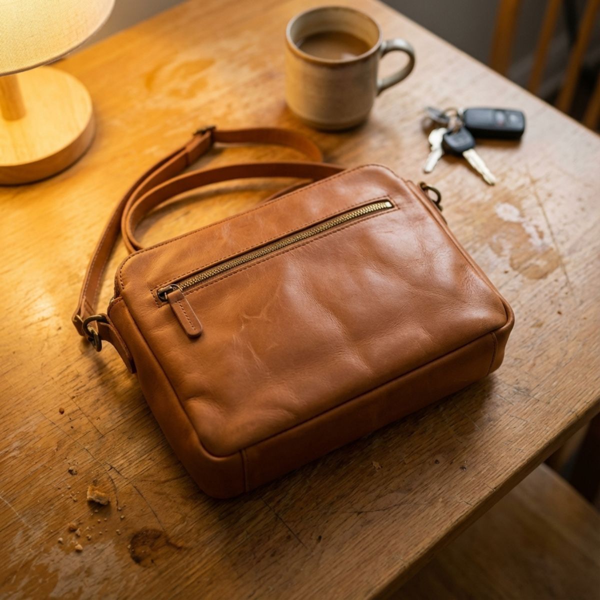 Schoudertas leer dames met portemonnee bruin klassiek groot formaat praktisch elegant luxe dagelijks gebruik | Sulvida