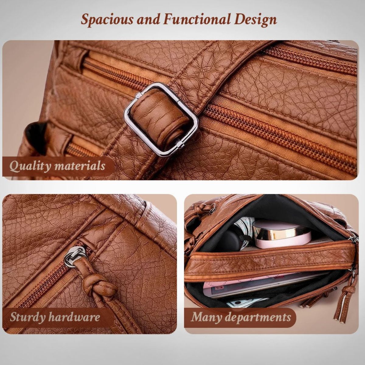 Elegante Schoudertas Dames Bruin Zwart Crossbody Kunstleer Klassiek Design Dagelijks Gebruik Stijlvol | Sulvida