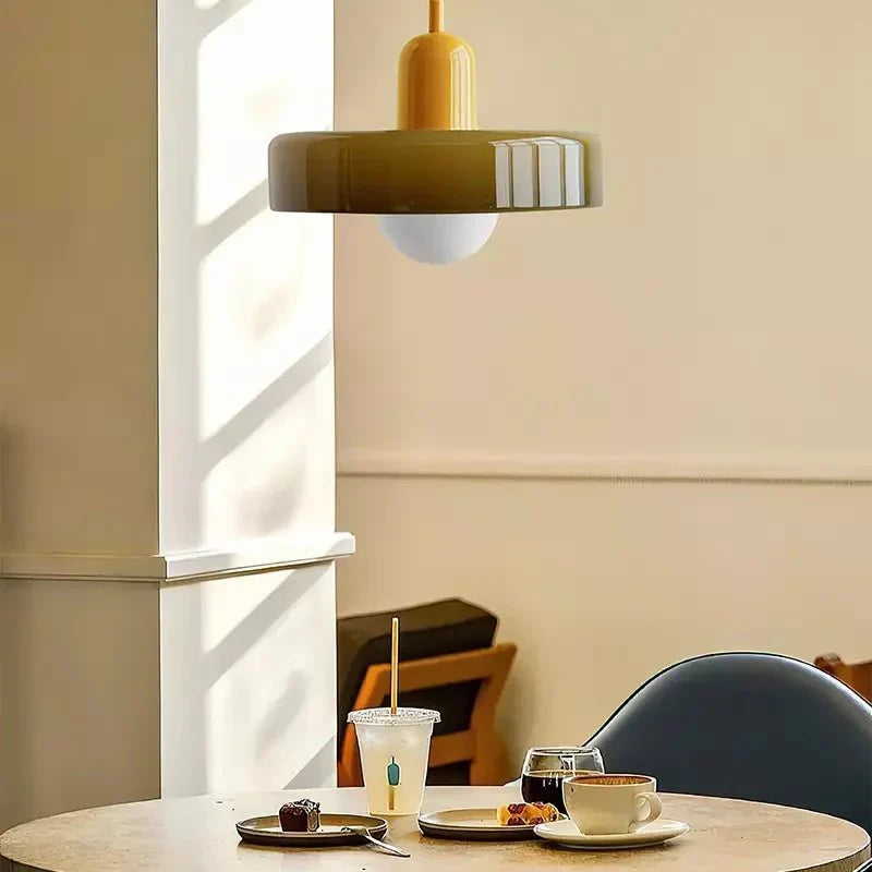 Glazen Hanglamp Rond Design Gekleurd Glas Ø25-35cm Groen Geel Wit Eettafel Woonkamer Eetkamer Decoratief | Sulvida