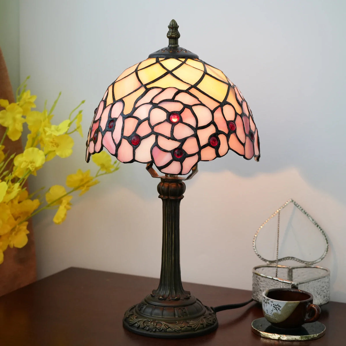Vintage Tafellamp Gekleurd Glas Hars Voet Drukknop E27 Bureau Nachtkastje Sfeervol Retro Woonkamer Design | Sulvida
