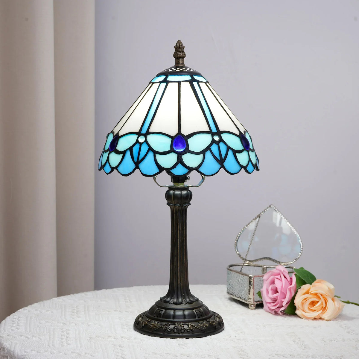 Vintage Tafellamp Gekleurd Glas Hars Voet Drukknop E27 Bureau Nachtkastje Sfeervol Retro Woonkamer Design | Sulvida