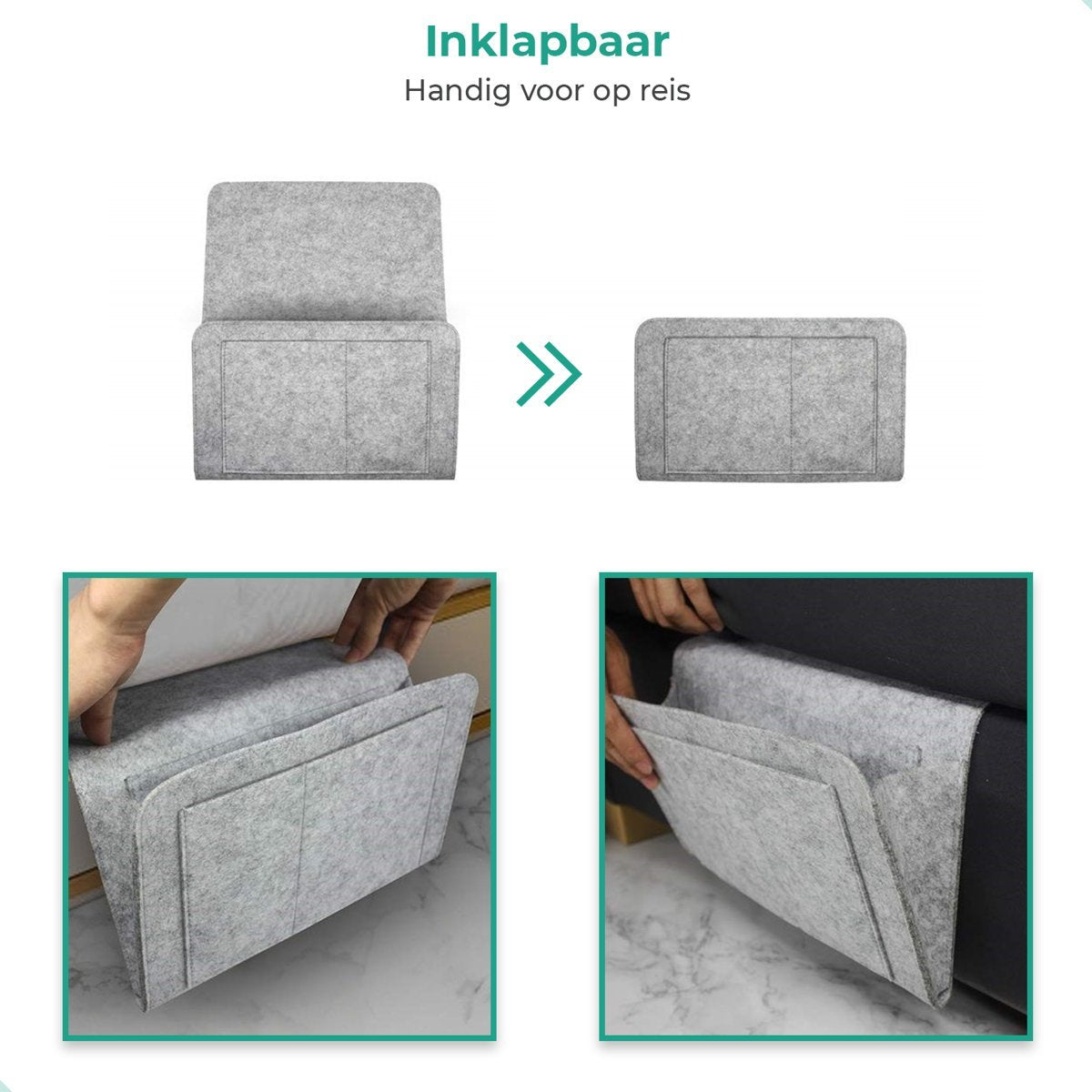 Hangorganizer voor Bed en Bank Grijs Beige Groen Bruin | Opbergtas Nachtkastje met Vakken Afstandsbediening | Sulvida