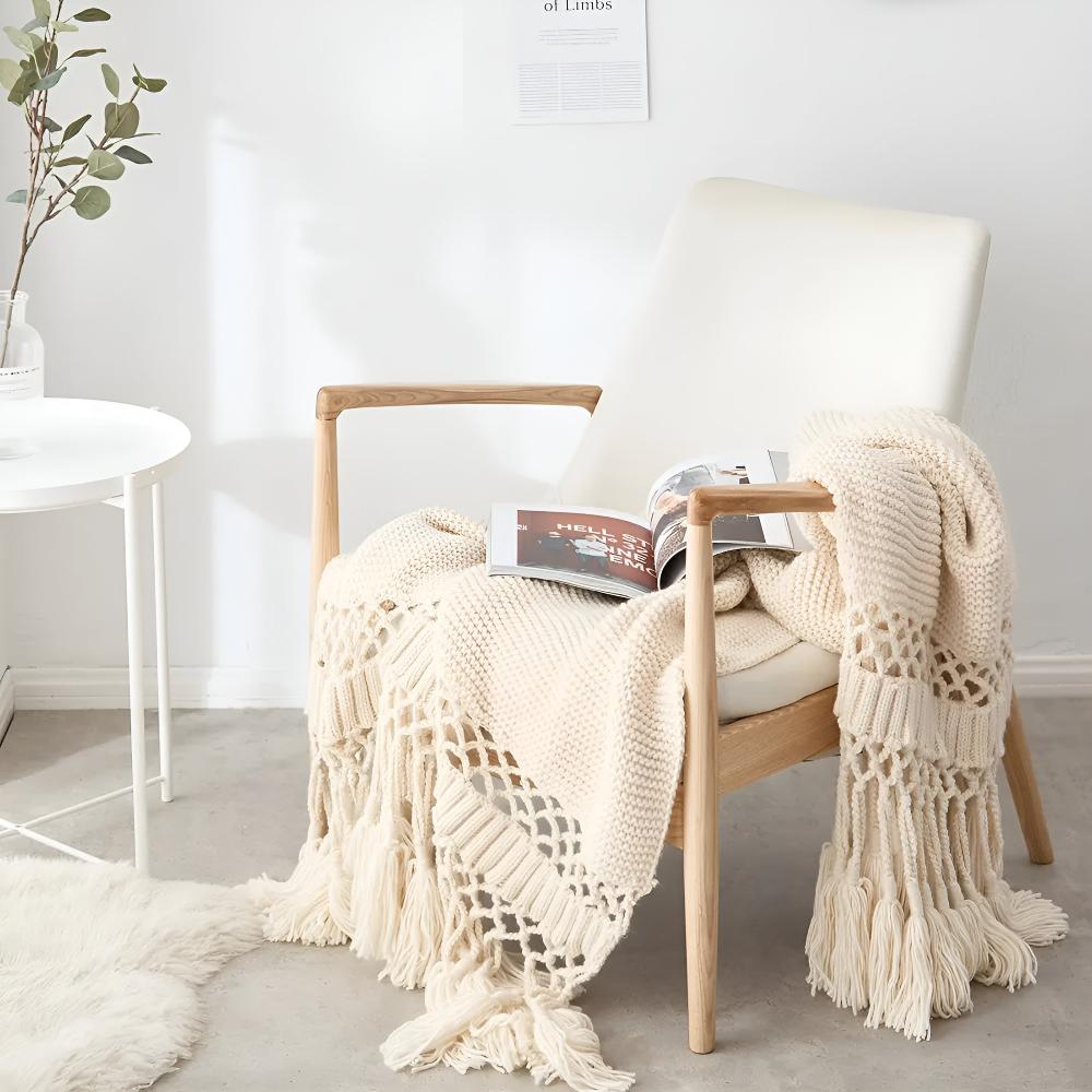 Gebreide Plaid Macramé Franje 120x180 cm Microfiber Deken Woonplaid Bank Sofa Bed Warm Gezellig Decoratief | Sulvida