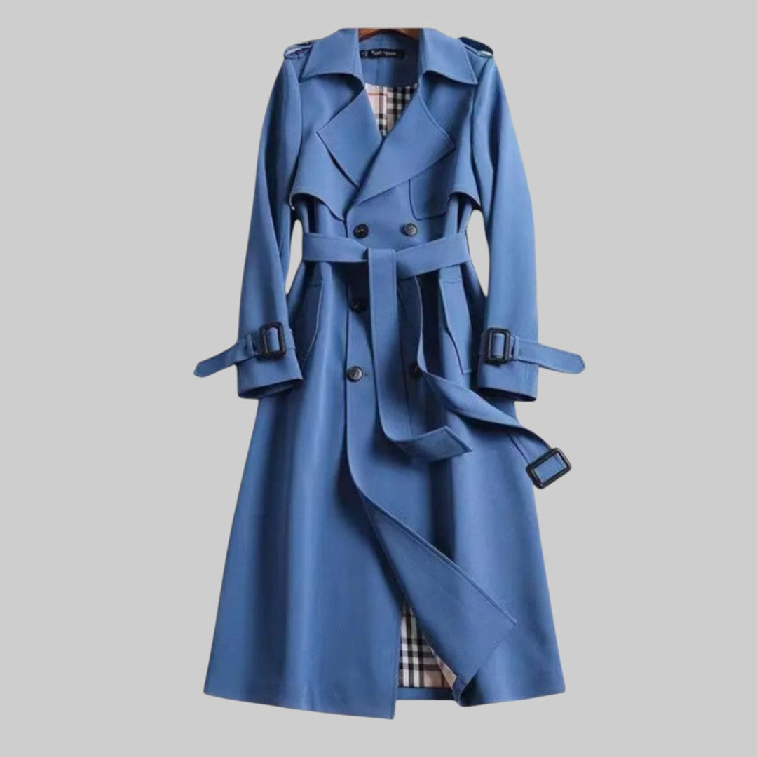 Dames Trenchcoat Lang Dubbele Knoopsluiting Tailleband Klassiek Elegant Tijdloos Beige Zwart Grijs Overjas | Sulvida